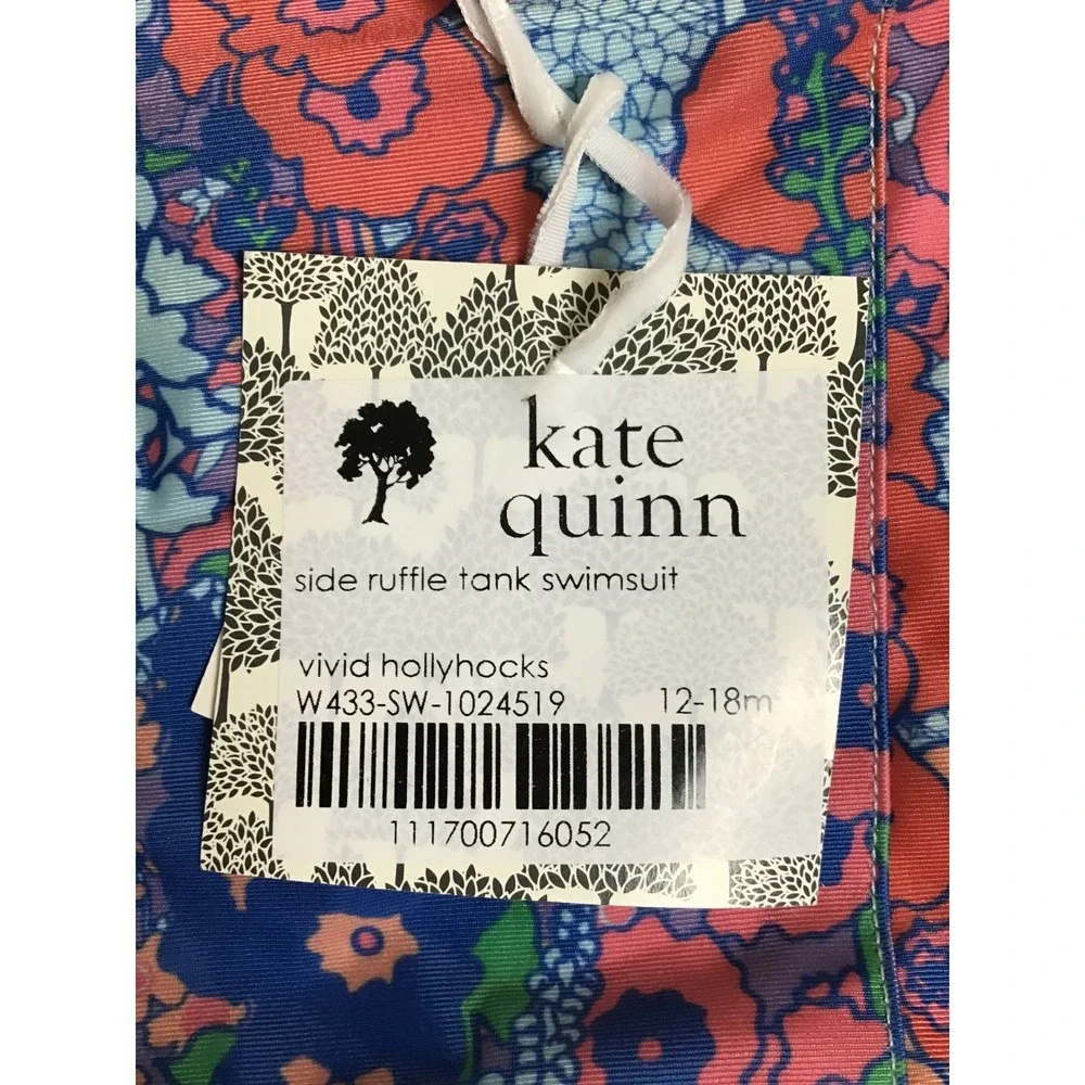 Kate Quinn Baby Vivid Hollyhocks Snap Side Ruffle Tank Swimsuit 12-18M NWT